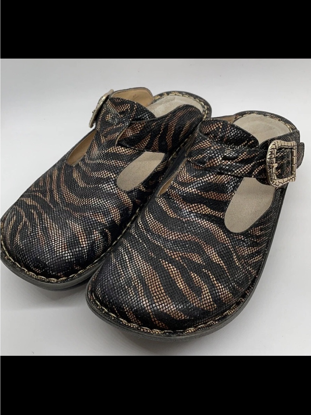 Alegria Classic Safari Animal Print Textured Clog 39 Buckle Slip On Backless